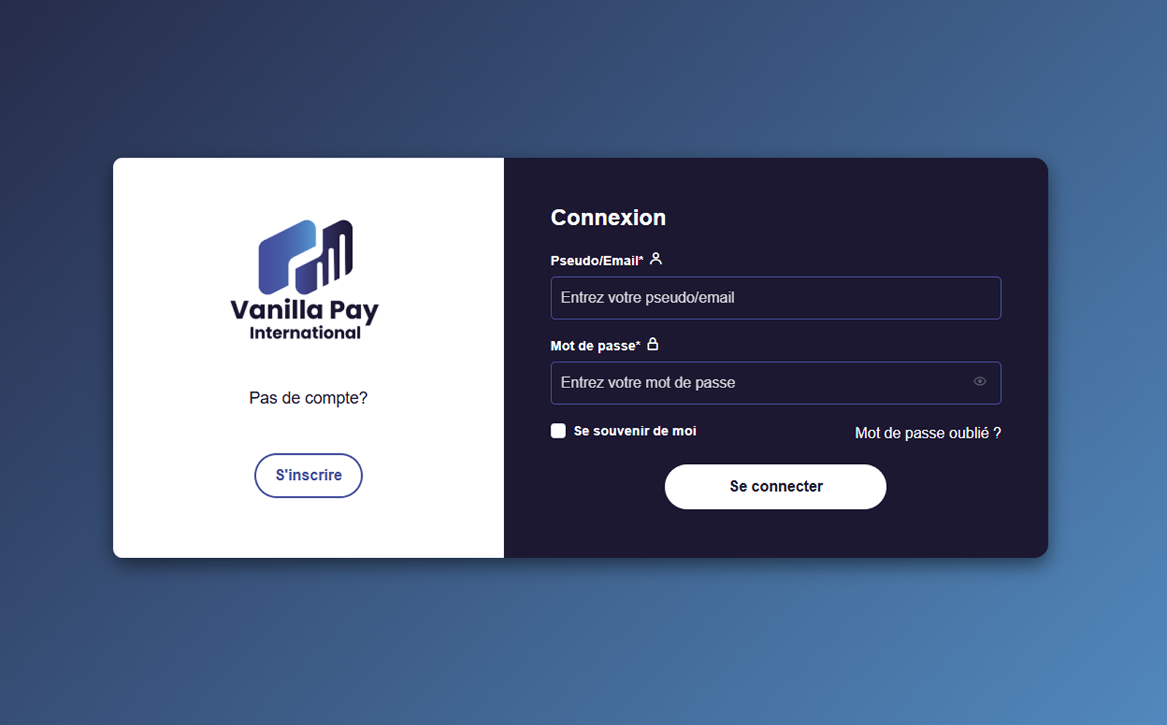 Interface E-wallet tableau de bord